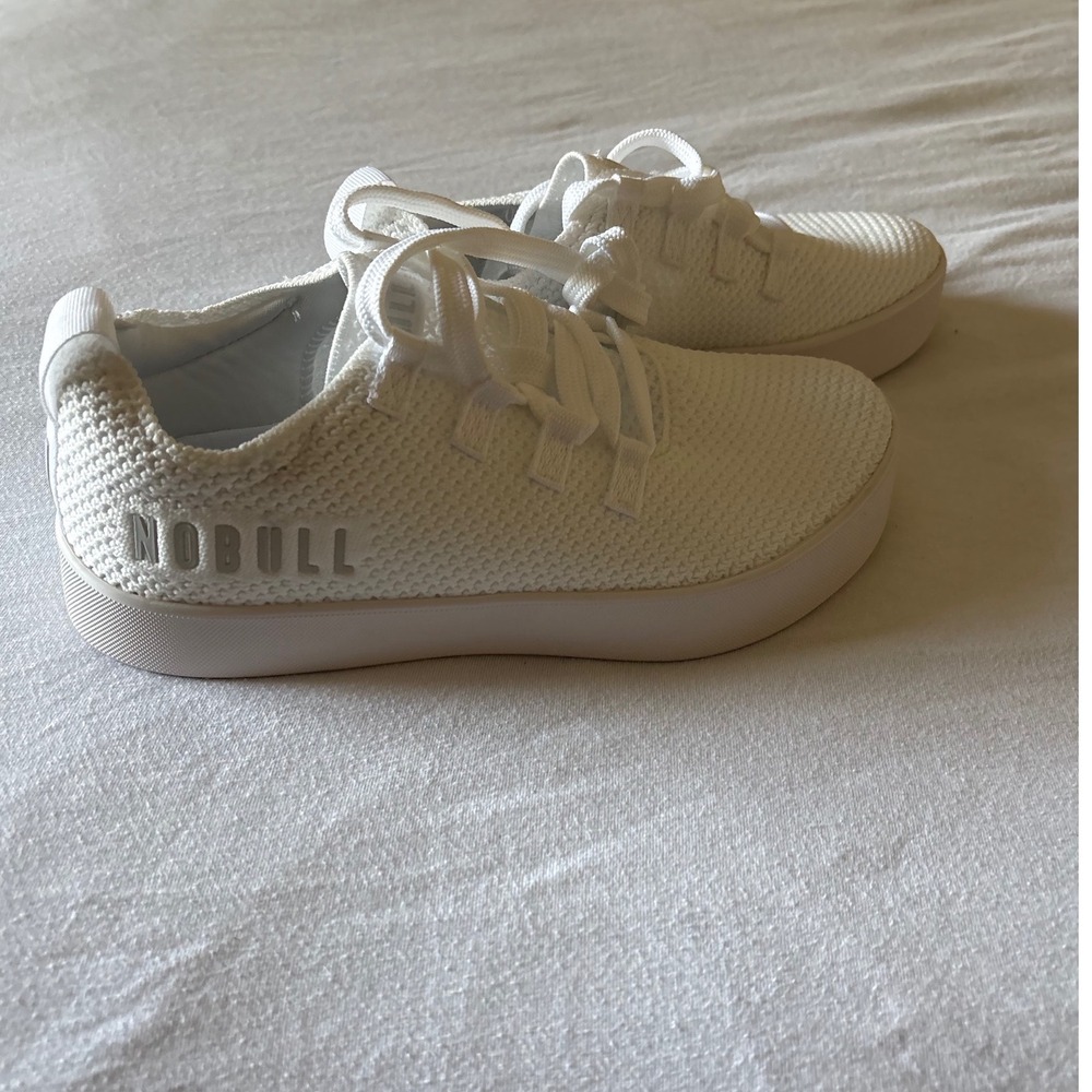 NOBULL Knit Court Sneaker Womens 7 White Minimalist Training Gym Shoe Clean Girl